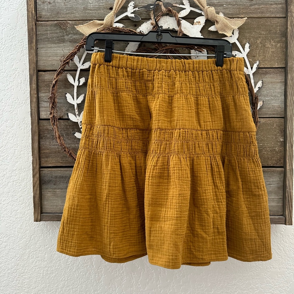 Madewell Double-Gauze Smocked Mini Skirt Antique gold ladies‎ Small - Picture 3 of 10